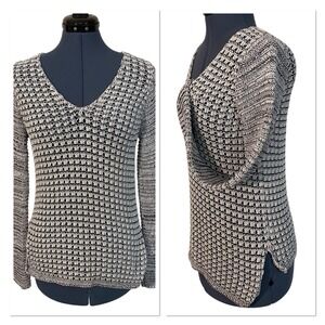 Helmut Lang Black White Open Knit Crochet Fishnet V Neck Sweater Coastal City M